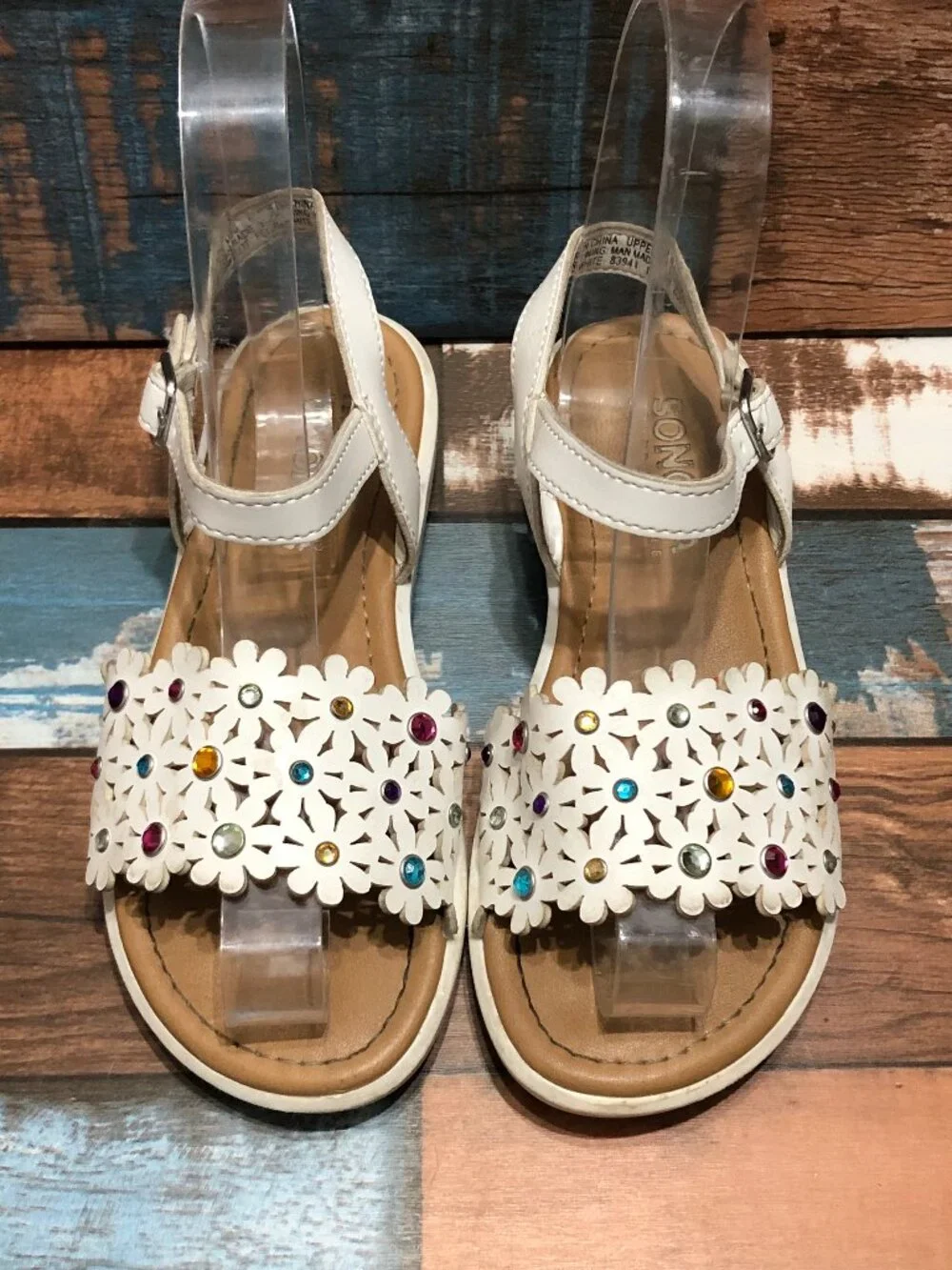Sonoma Sandals Ankle Strap Rhinestone Flowers Kids Little Girls Size 12 Med